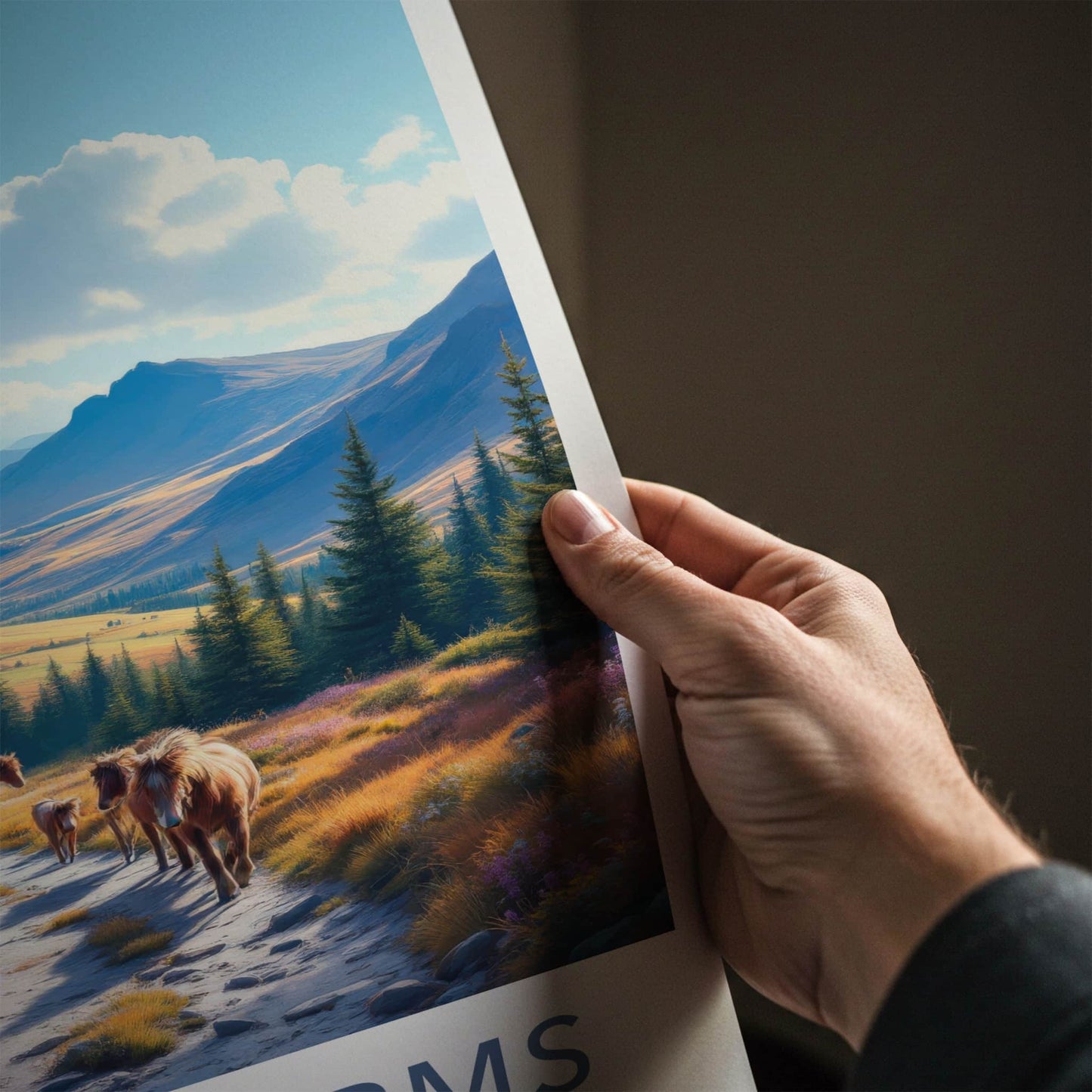 Cairngorms Poster - Scotland Travel Art - Mountain Trail Horses Home Decor
