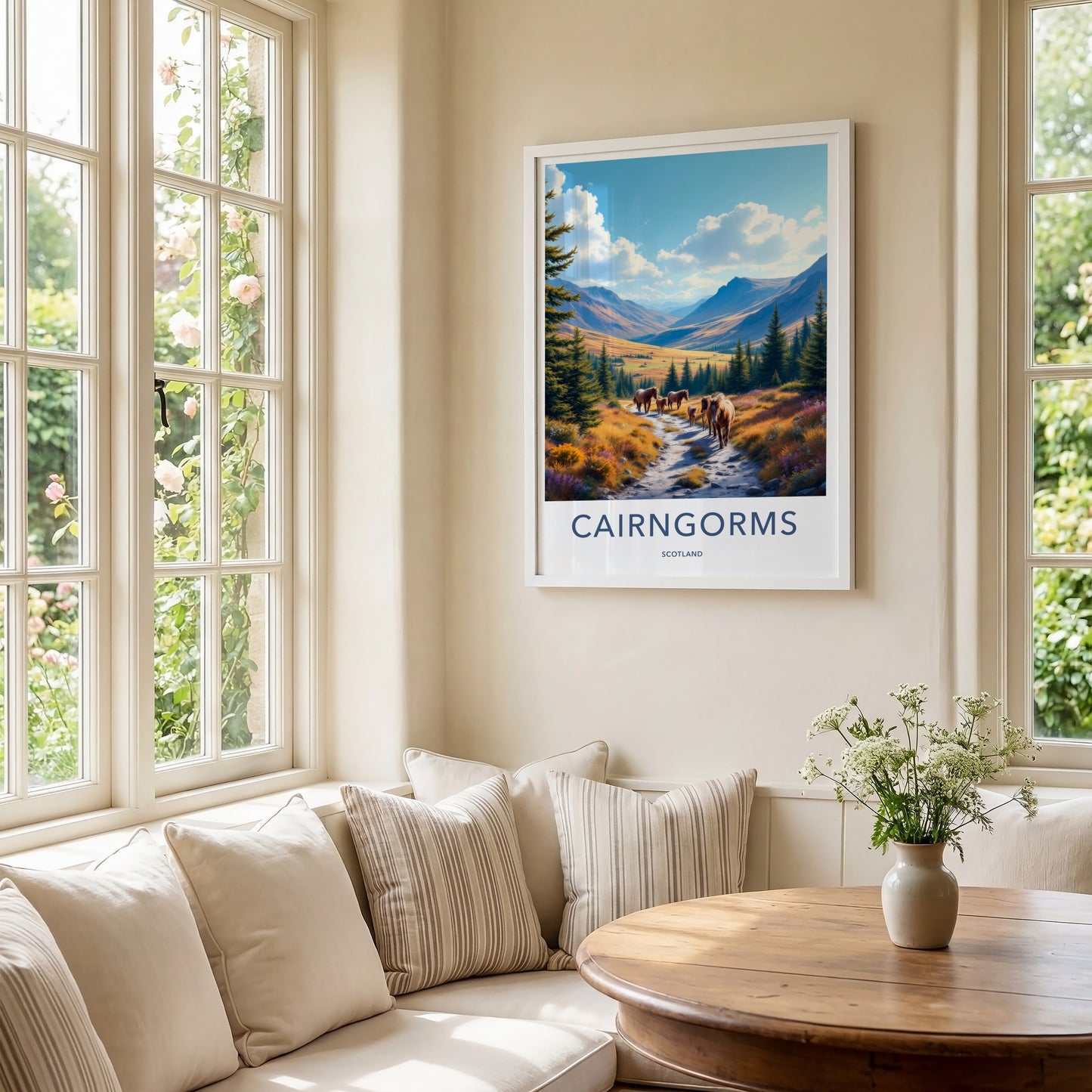 Cairngorms Poster - Scotland Travel Art - Mountain Trail Horses Home Decor