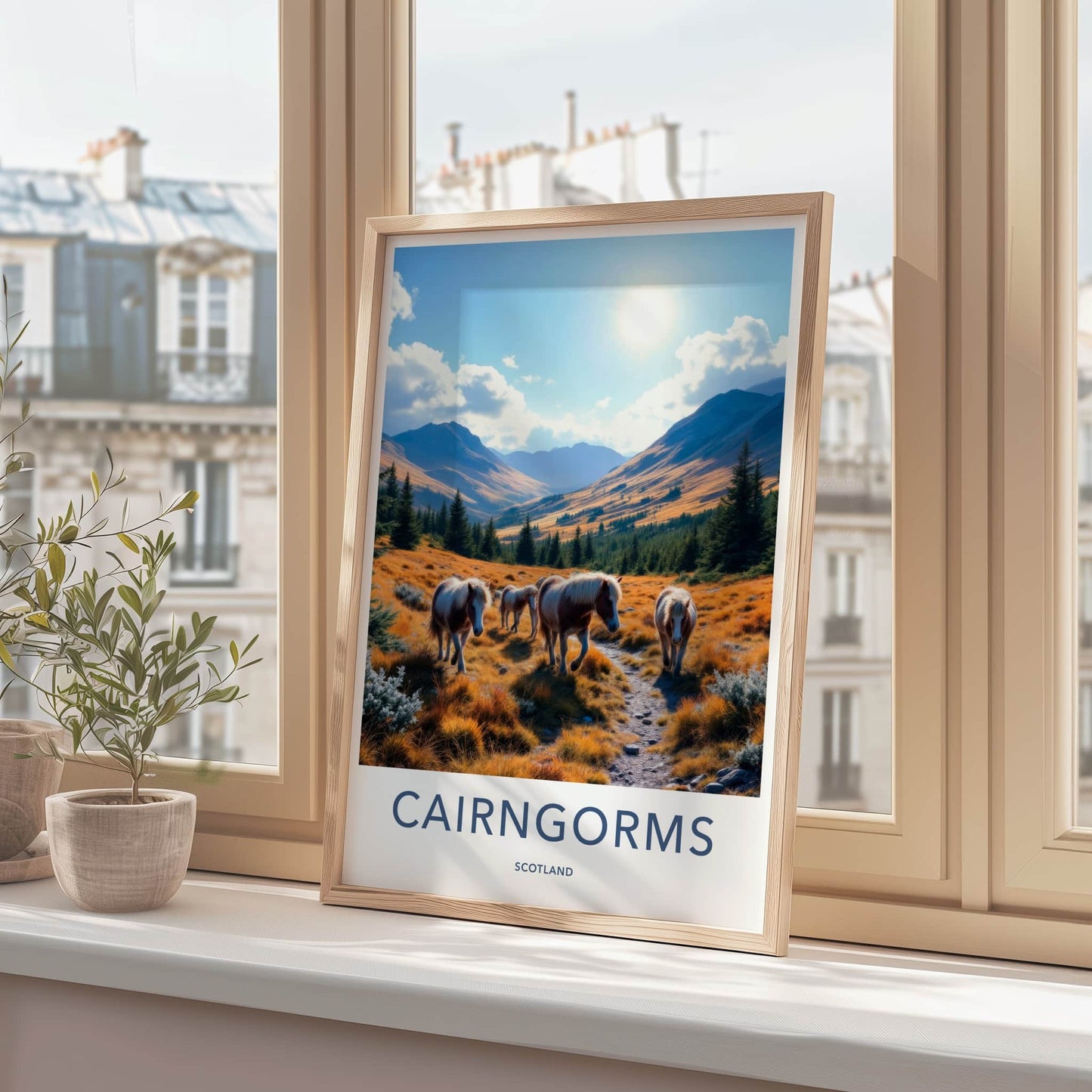 Cairngorms Poster - Scotland Travel Art - Wild Ponies Mountains Home Decor