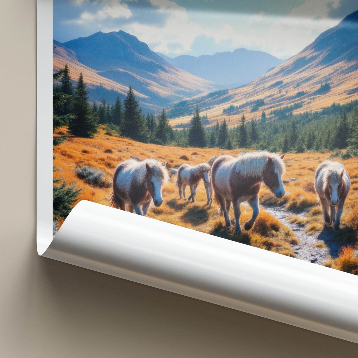 Cairngorms Poster - Scotland Travel Art - Wild Ponies Mountains Home Decor