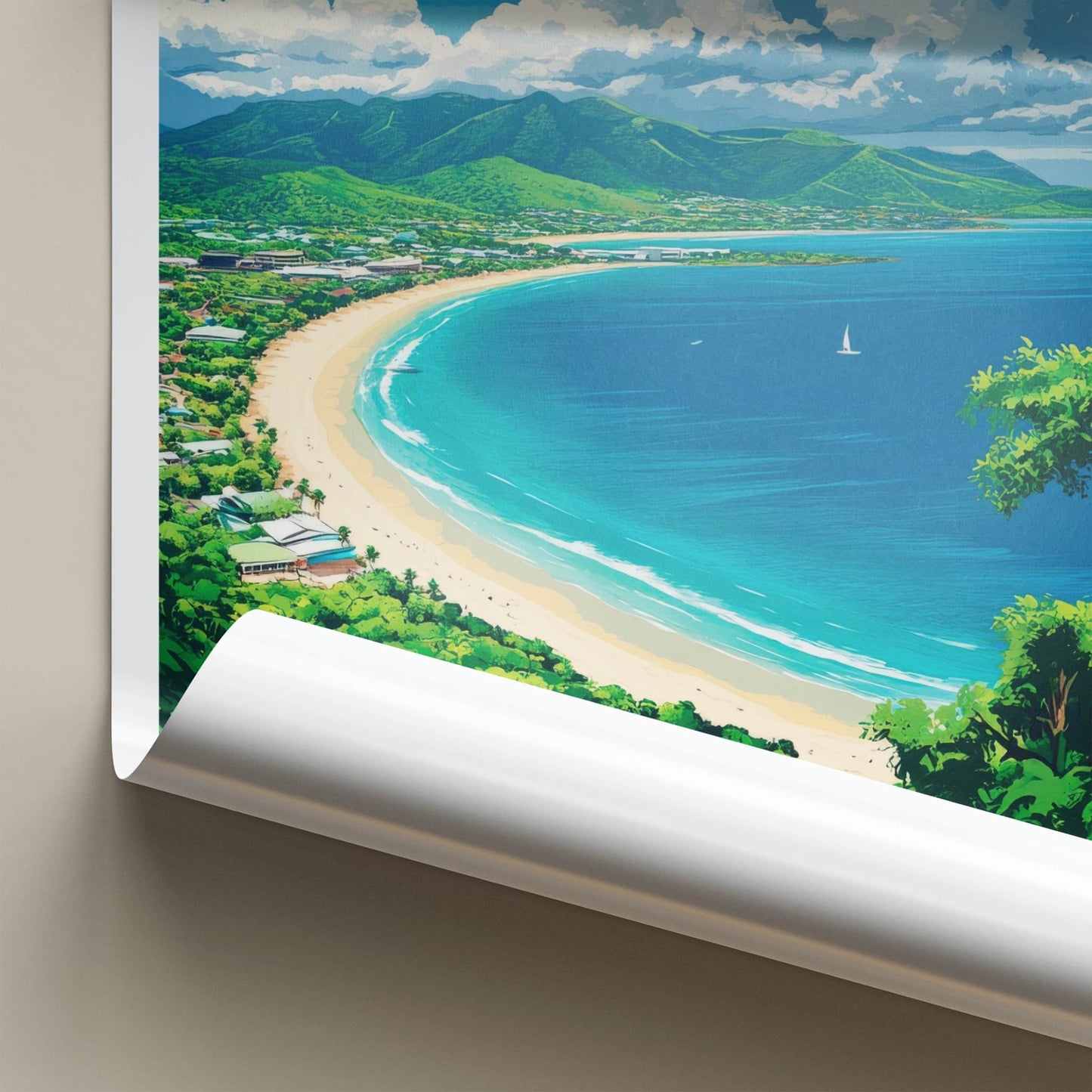 Cairns Poster - Australia Travel Art - Tropical Coastal Bay Wall Decor