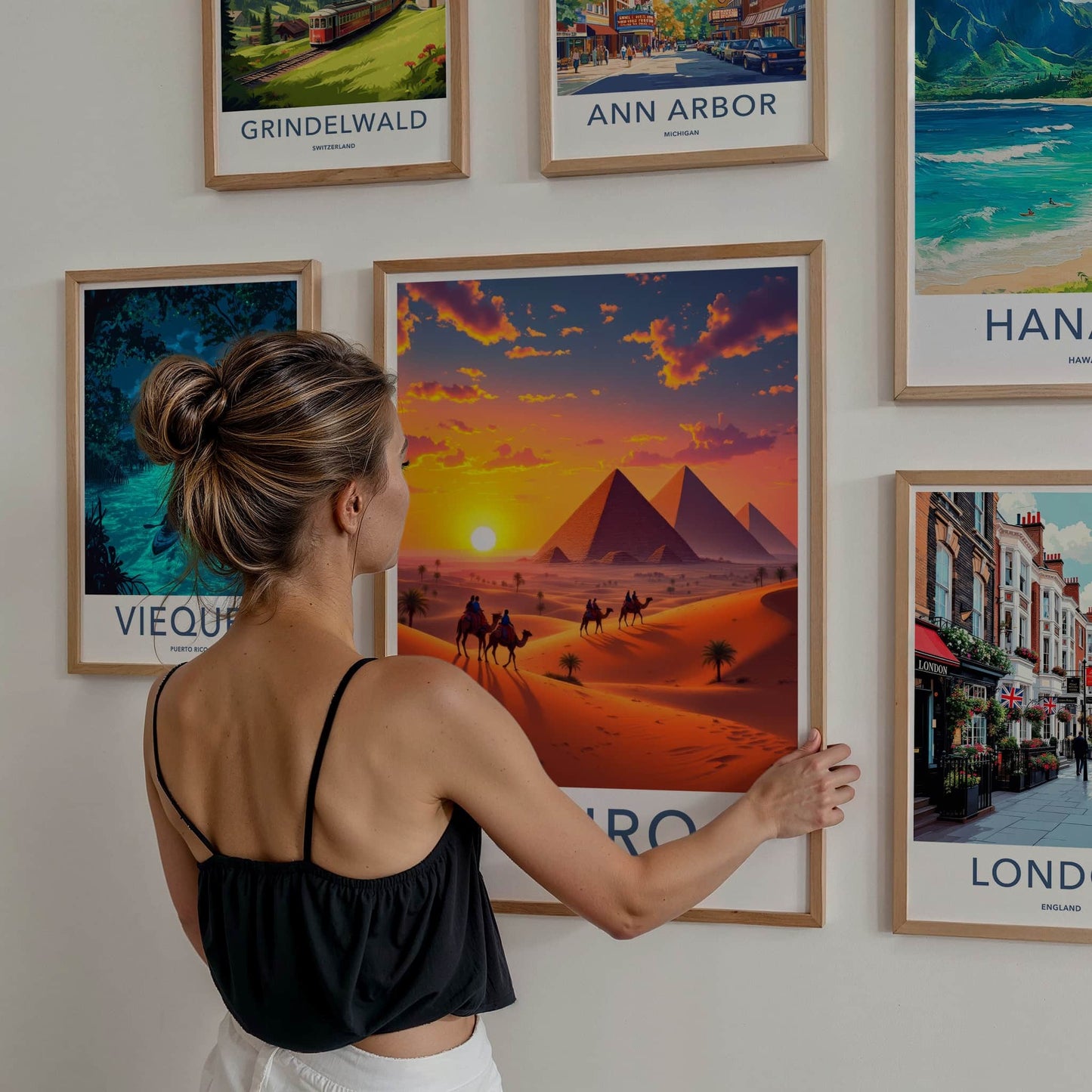 Cairo Poster - Egypt Framed Art - Majestic Pyramids Sunset Framed Decor