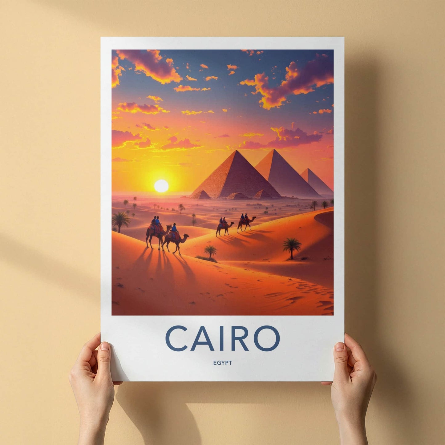 Cairo Poster - Egypt Framed Art - Majestic Pyramids Sunset Framed Decor