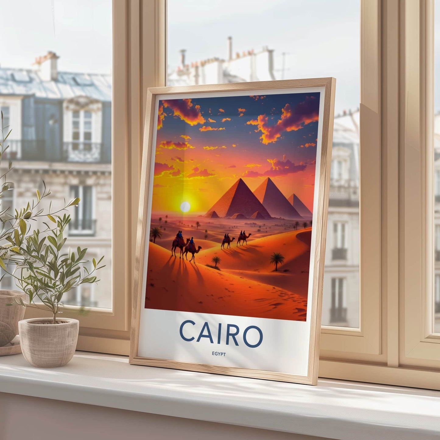 Cairo Poster - Egypt Framed Art - Majestic Pyramids Sunset Framed Decor