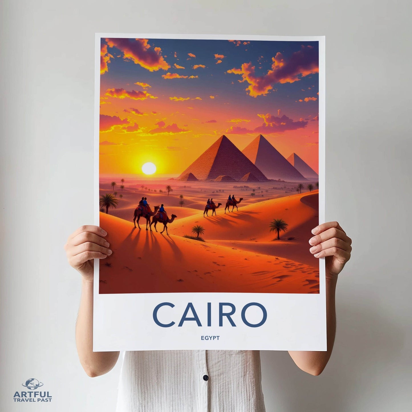 Cairo Poster - Egypt Framed Art - Majestic Pyramids Sunset Framed Decor