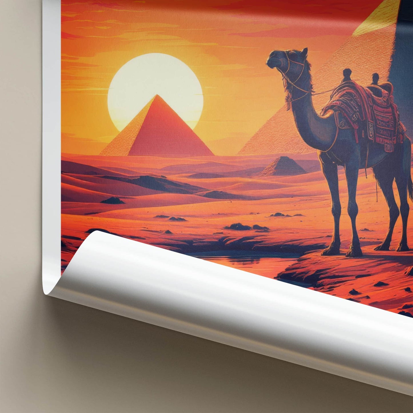 Cairo Poster - Egypt Framed Print - Camel Desert Sunset Lounge Decor