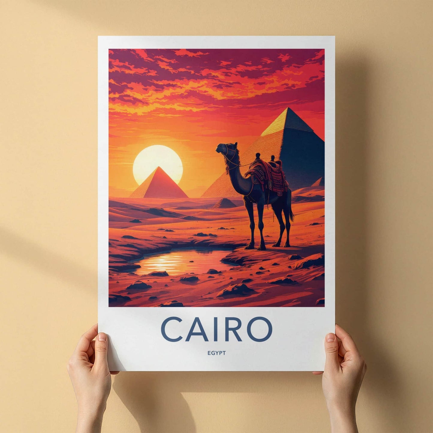 Cairo Poster - Egypt Framed Print - Camel Desert Sunset Lounge Decor