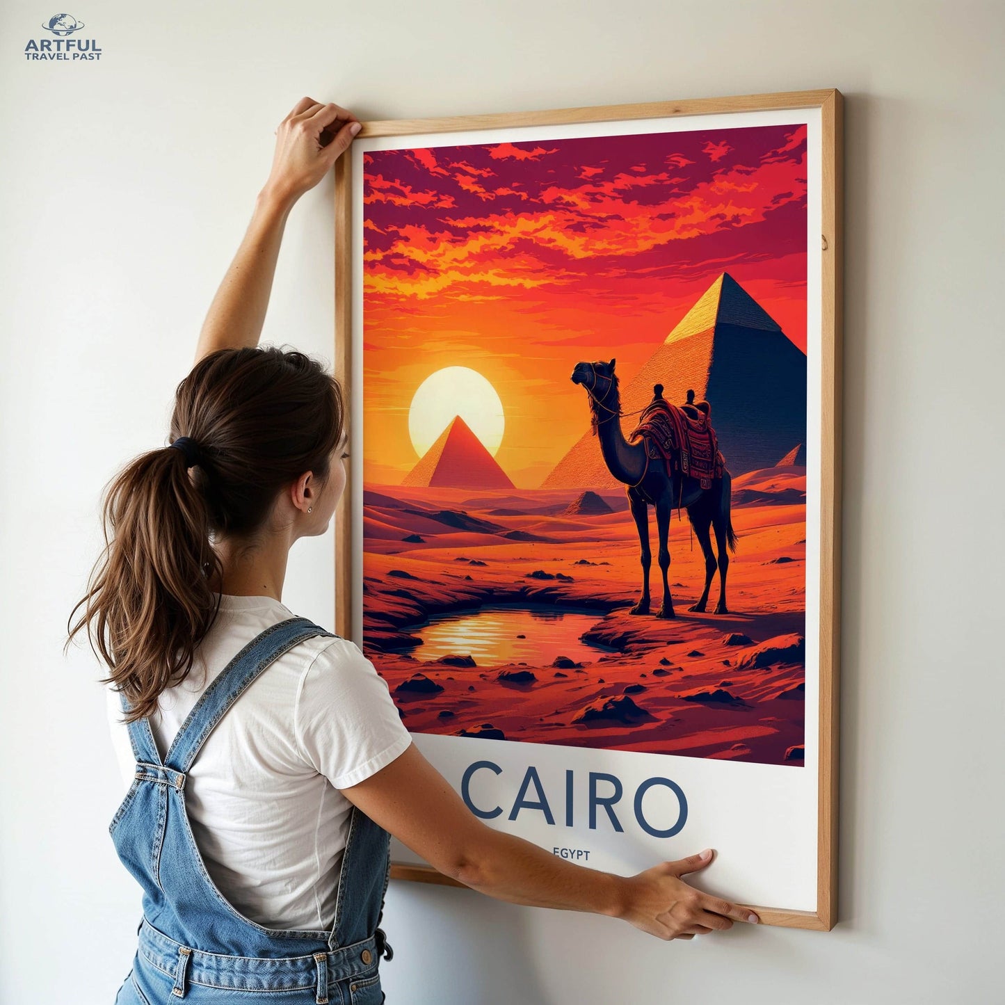 Cairo Poster - Egypt Framed Print - Camel Desert Sunset Lounge Decor