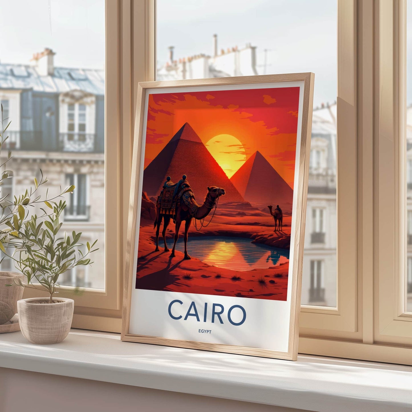 Cairo Poster - Egypt Framed Print - Desert Pyramid Sunset Lounge Decor