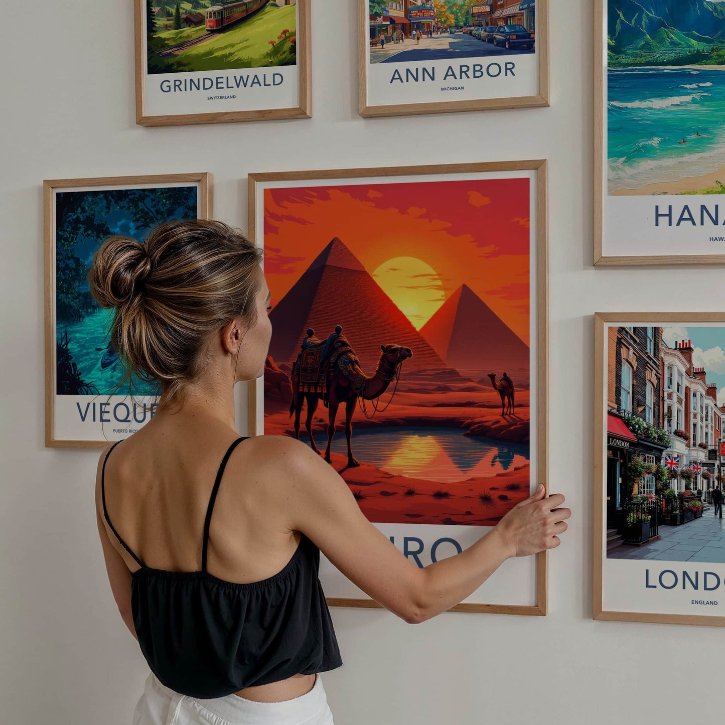 Cairo Poster - Egypt Framed Print - Desert Pyramid Sunset Lounge Decor