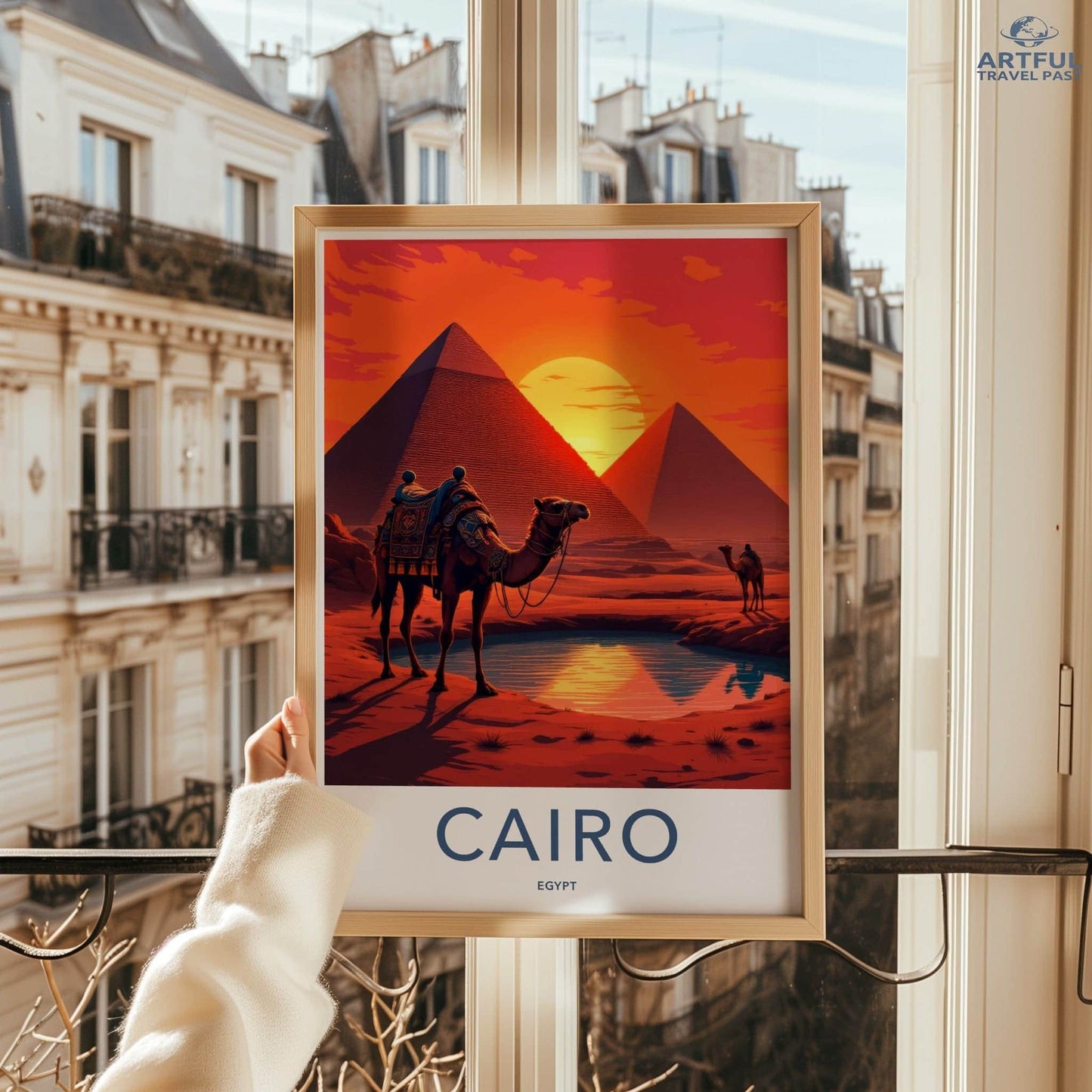 Cairo Poster - Egypt Framed Print - Desert Pyramid Sunset Lounge Decor