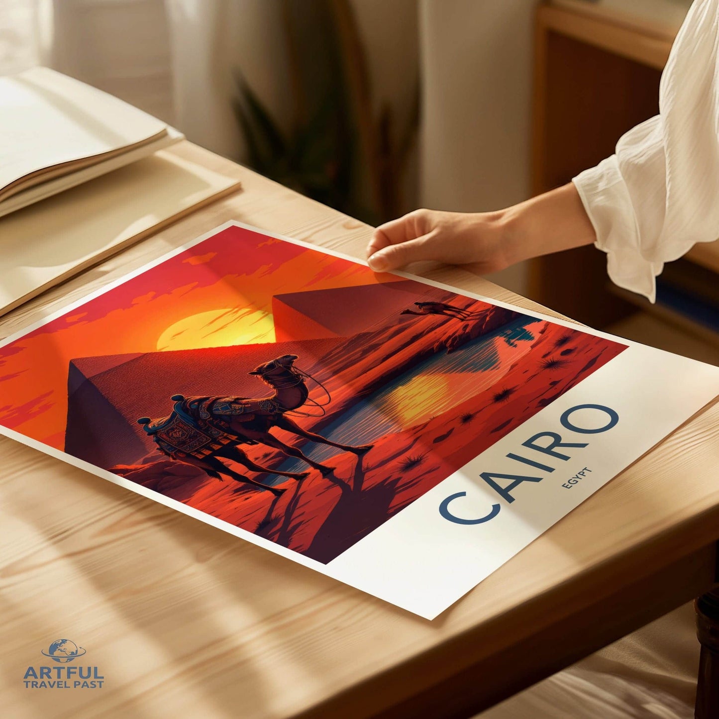 Cairo Poster - Egypt Framed Print - Desert Pyramid Sunset Lounge Decor