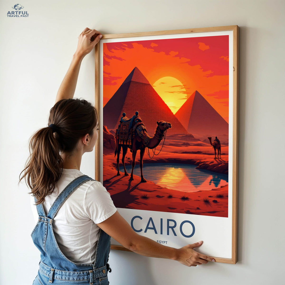 Cairo Poster - Egypt Framed Print - Desert Pyramid Sunset Lounge Decor