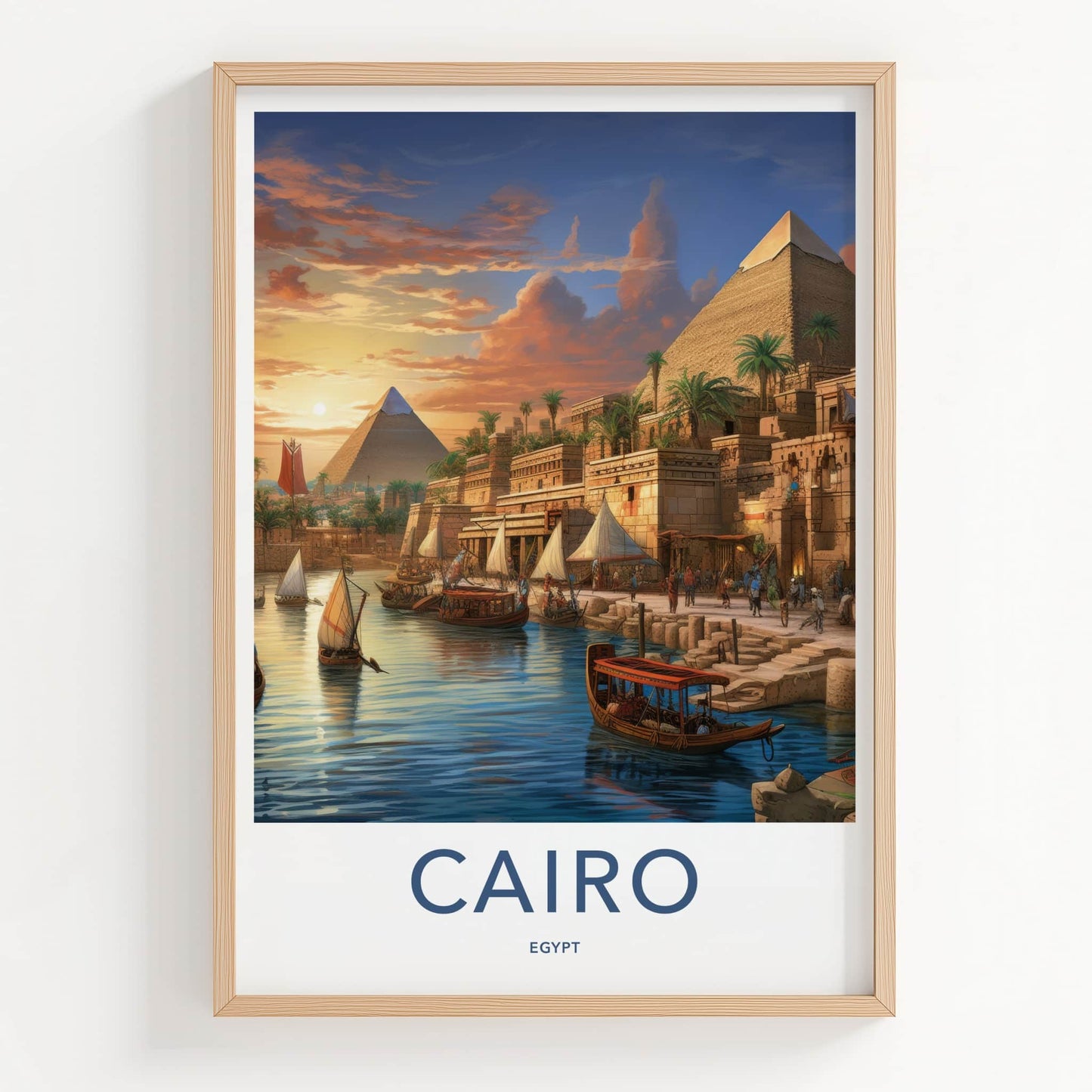 Cairo Poster - Egypt Framed Print - Pyramids River Sunset Framed Decor