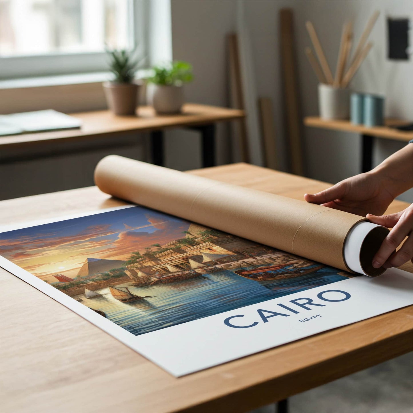 Cairo Poster - Egypt Framed Print - Pyramids River Sunset Framed Decor