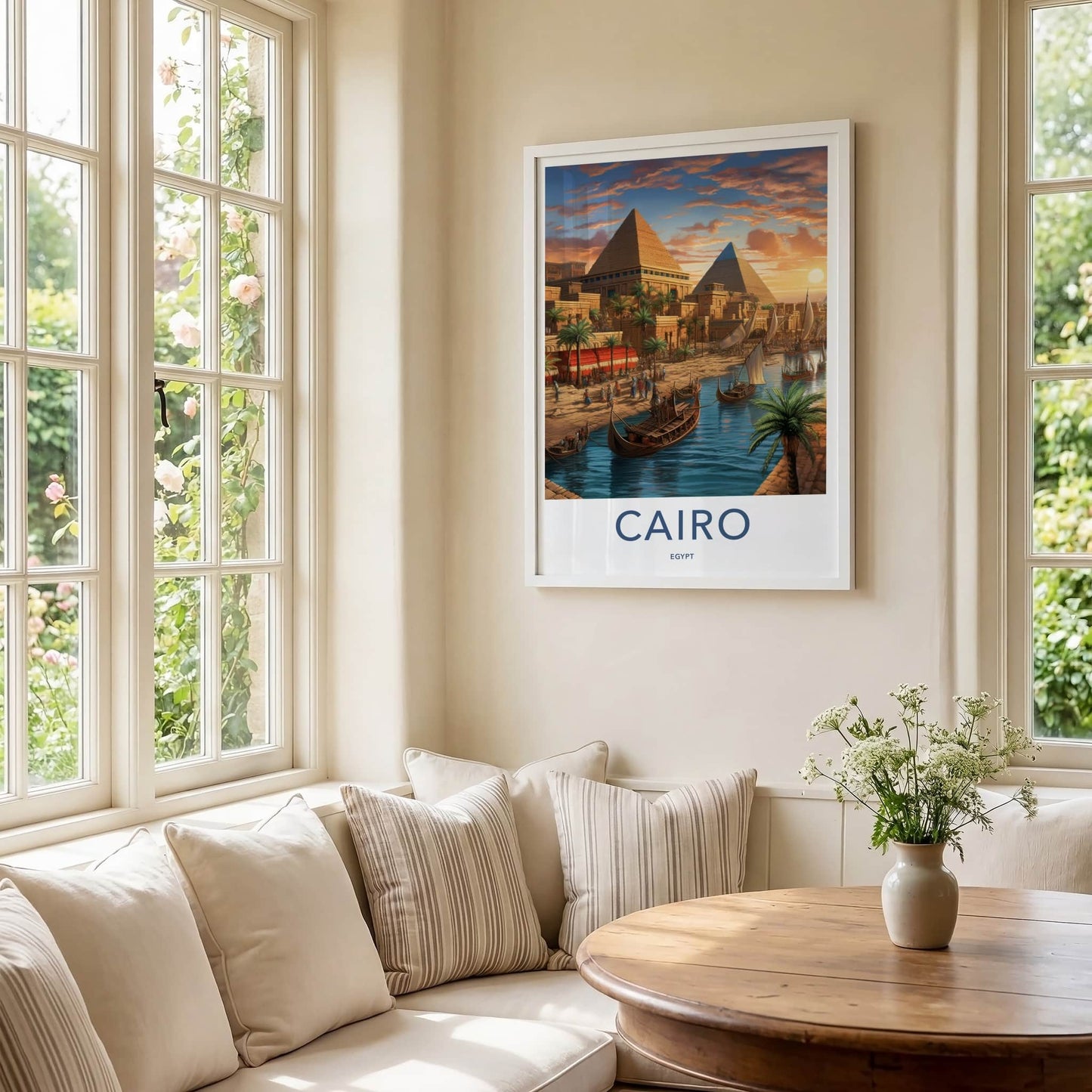Cairo Poster - Egypt Travel Art - Ancient Pyramids River Home Decor