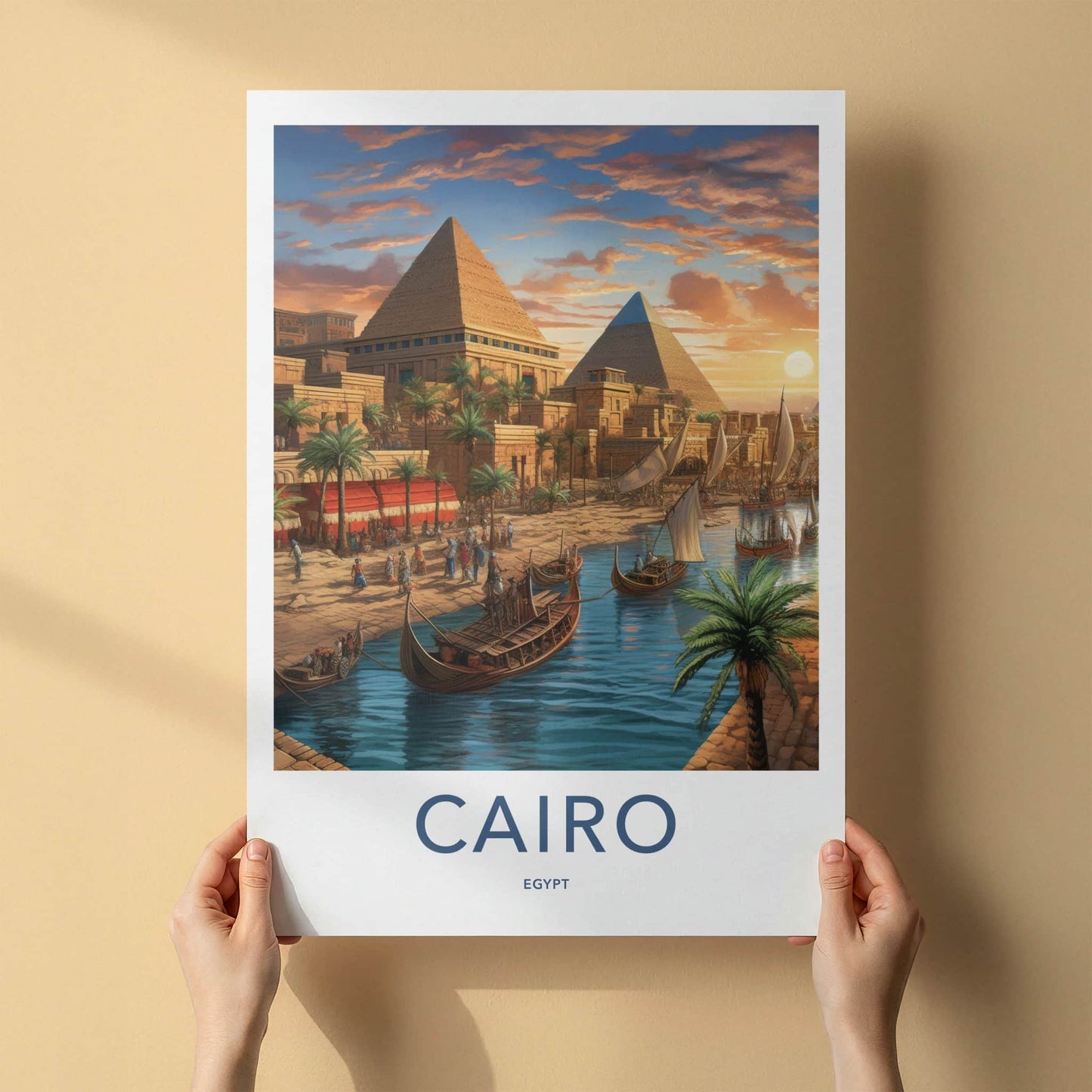 Cairo Poster - Egypt Travel Art - Ancient Pyramids River Home Decor