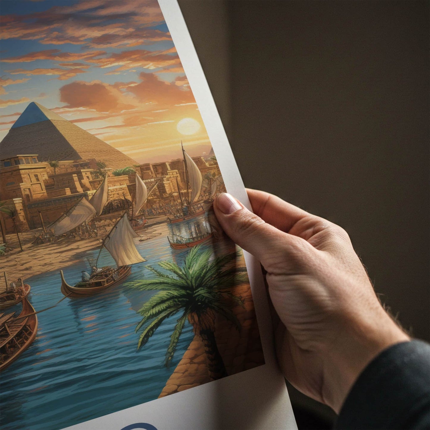 Cairo Poster - Egypt Travel Art - Ancient Pyramids River Home Decor