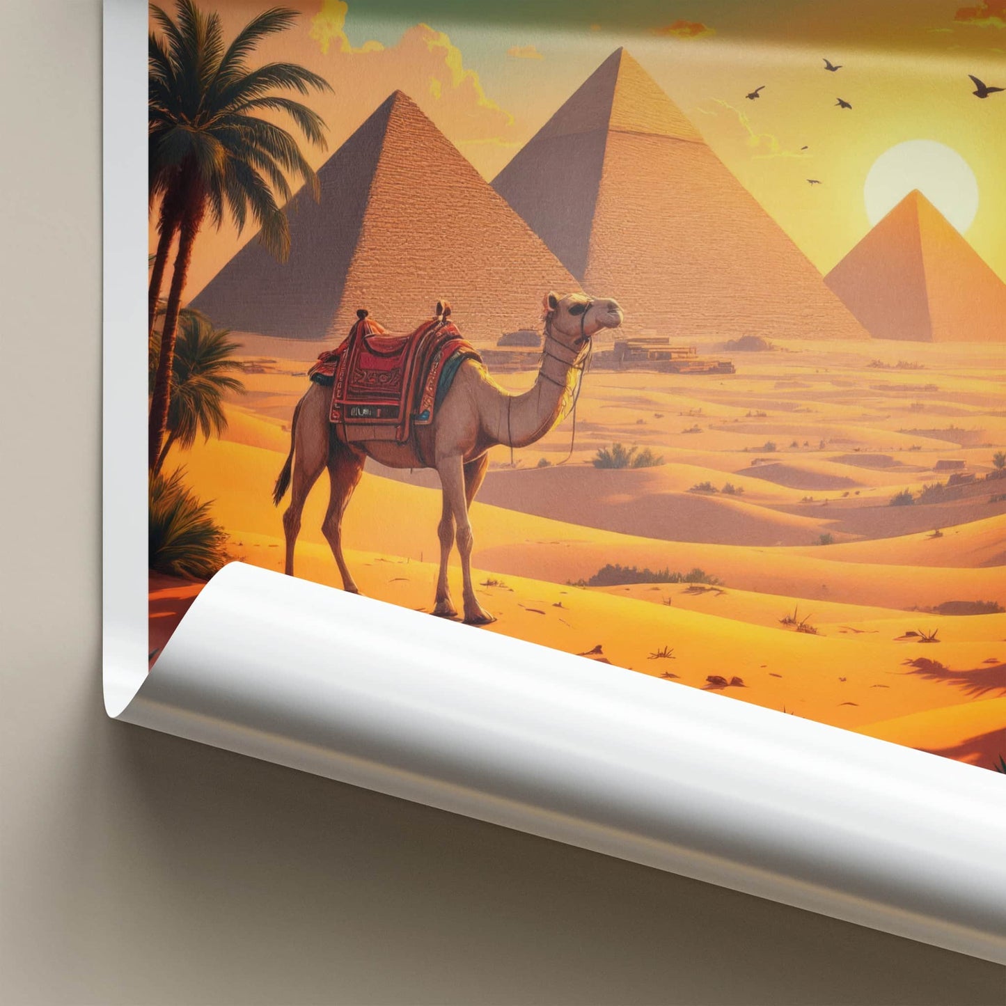 Cairo Poster - Egypt Travel Art - Camel Desert Pyramids Home Decor