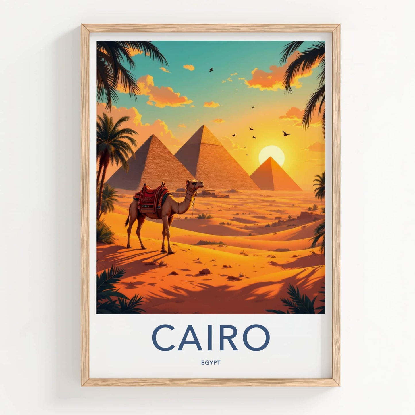 Cairo Poster - Egypt Travel Art - Camel Desert Pyramids Home Decor