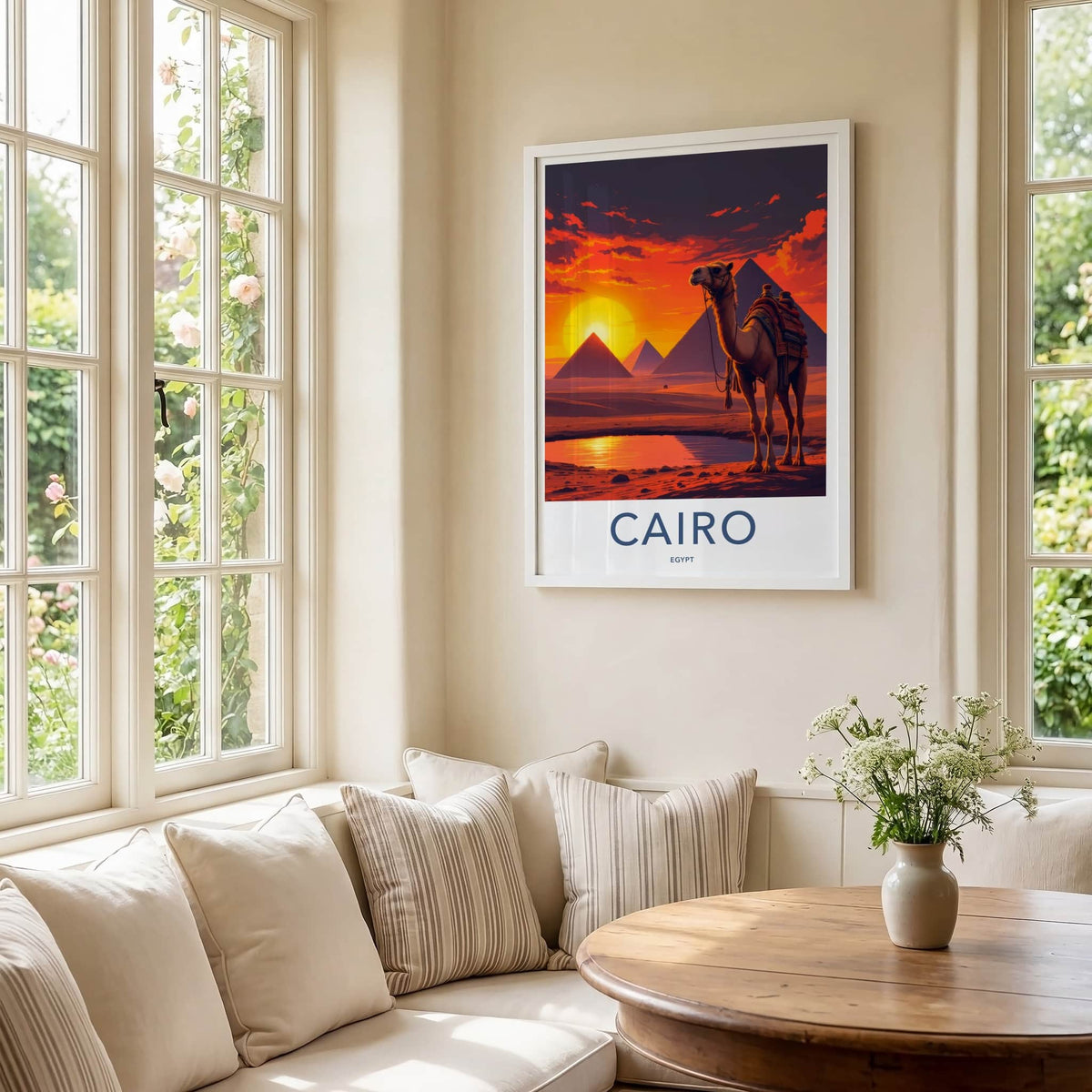 Cairo Poster - Egypt Travel Art - Camel Desert Sunset Home Decor