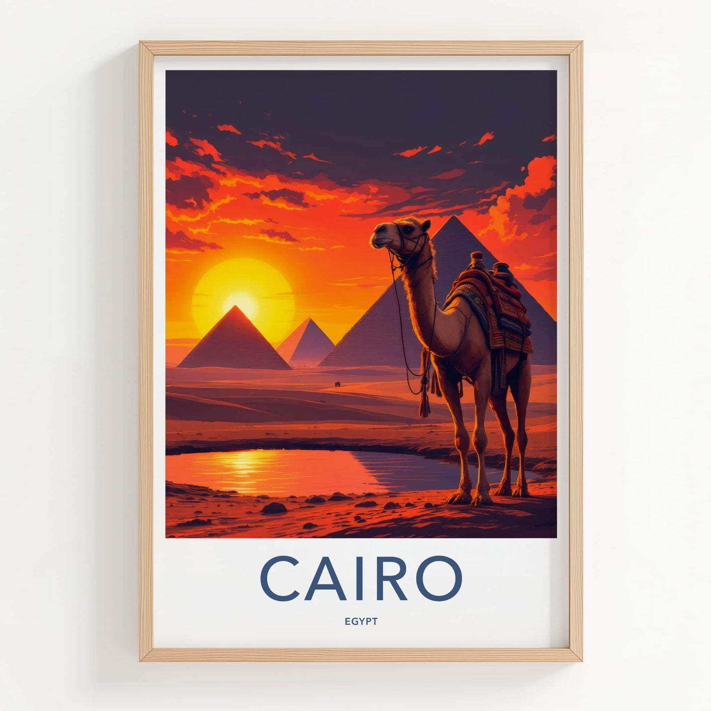 Cairo Poster - Egypt Travel Art - Camel Desert Sunset Home Decor