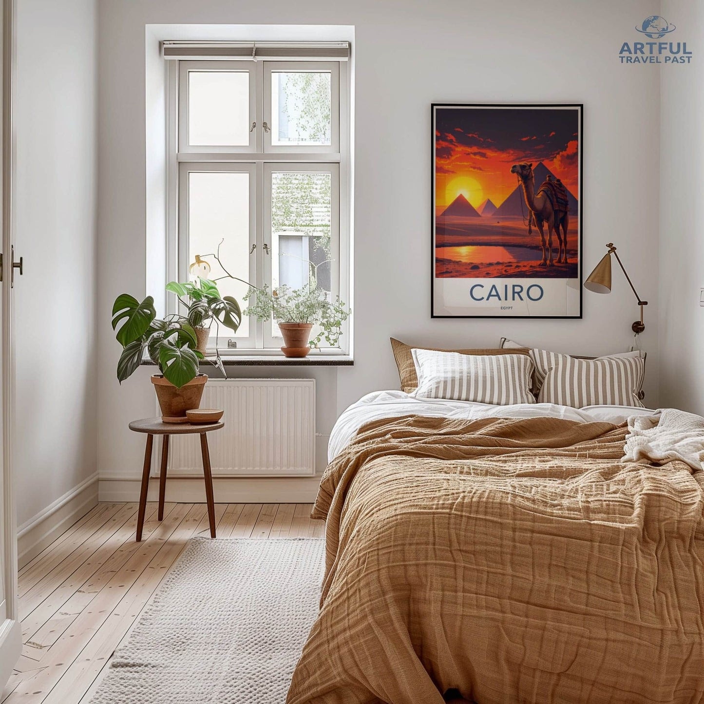 Cairo Poster - Egypt Travel Art - Camel Desert Sunset Home Decor