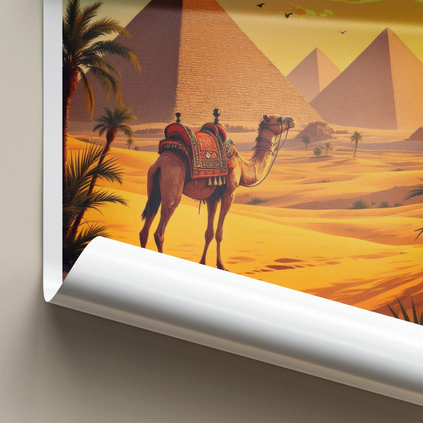 Cairo Poster - Egypt Travel Art - Camel Pyramid Desert Home Decor