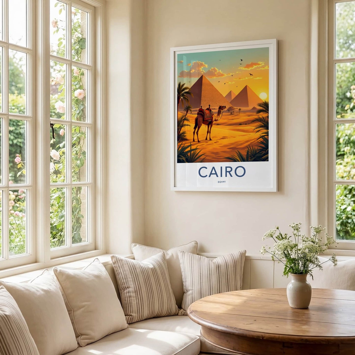 Cairo Poster - Egypt Travel Art - Camel Pyramid Desert Home Decor