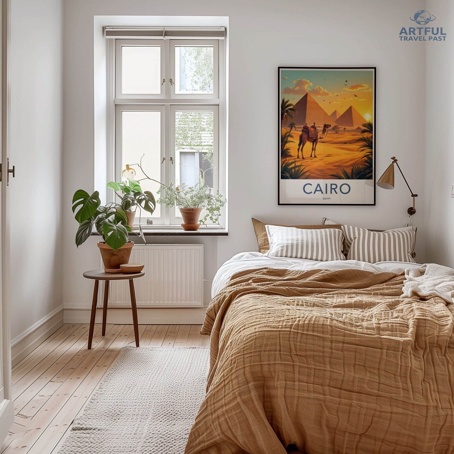 Cairo Poster - Egypt Travel Art - Camel Pyramid Desert Home Decor