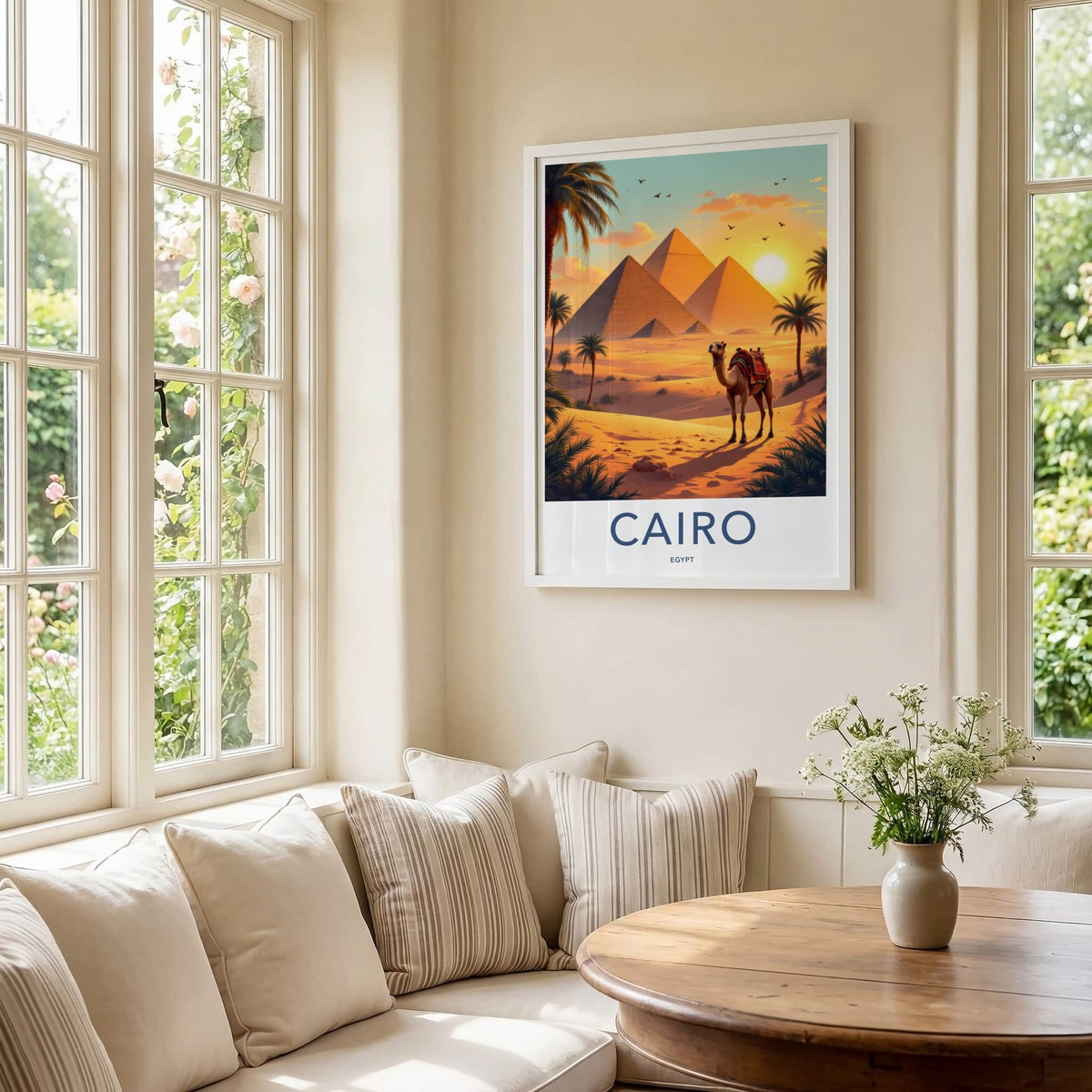 Cairo Poster - Egypt Travel Art - Desert Pyramids Camel Home Decor