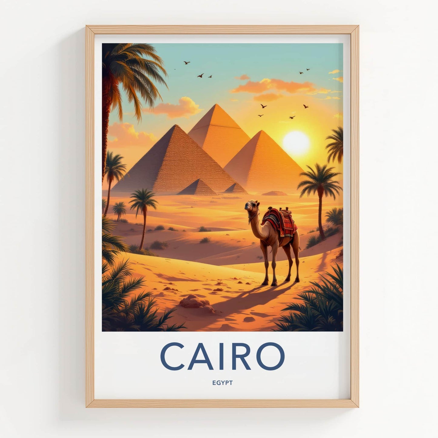 Cairo Poster - Egypt Travel Art - Desert Pyramids Camel Home Decor