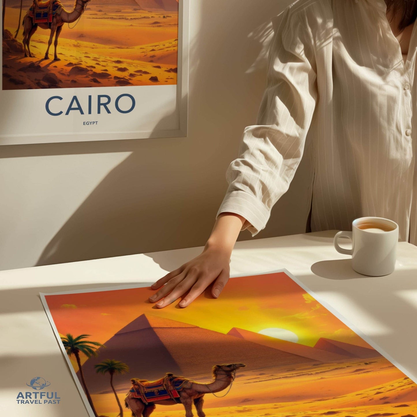Cairo Poster - Egypt Travel Art - Desert Pyramids Sunset Home Decor