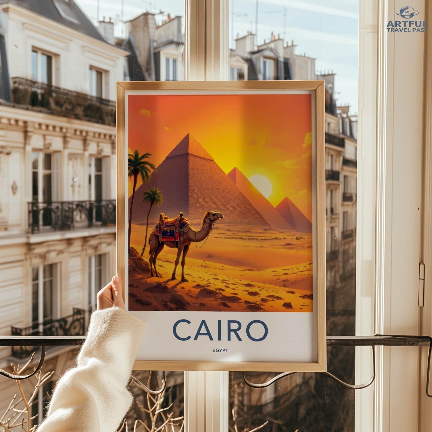Cairo Poster - Egypt Travel Art - Desert Pyramids Sunset Home Decor