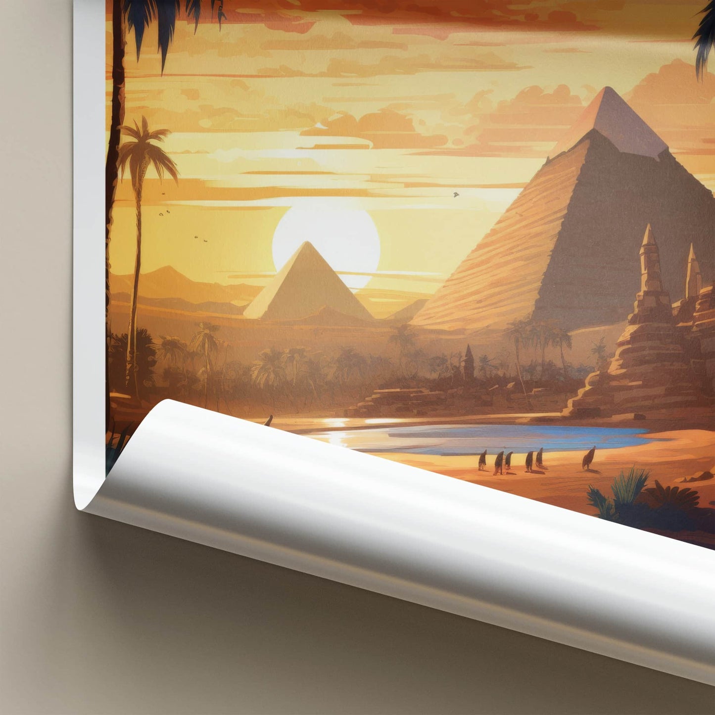Cairo Poster - Egypt Travel Art - Desert Pyramids Sunset Home Decor