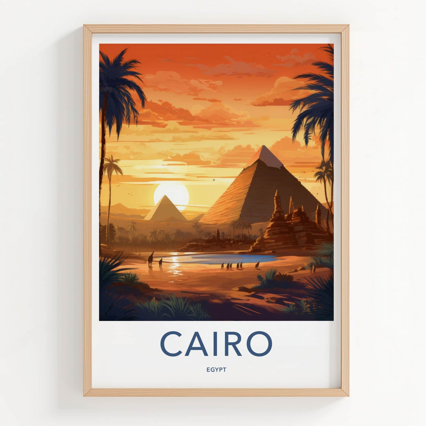 Cairo Poster - Egypt Travel Art - Desert Pyramids Sunset Home Decor