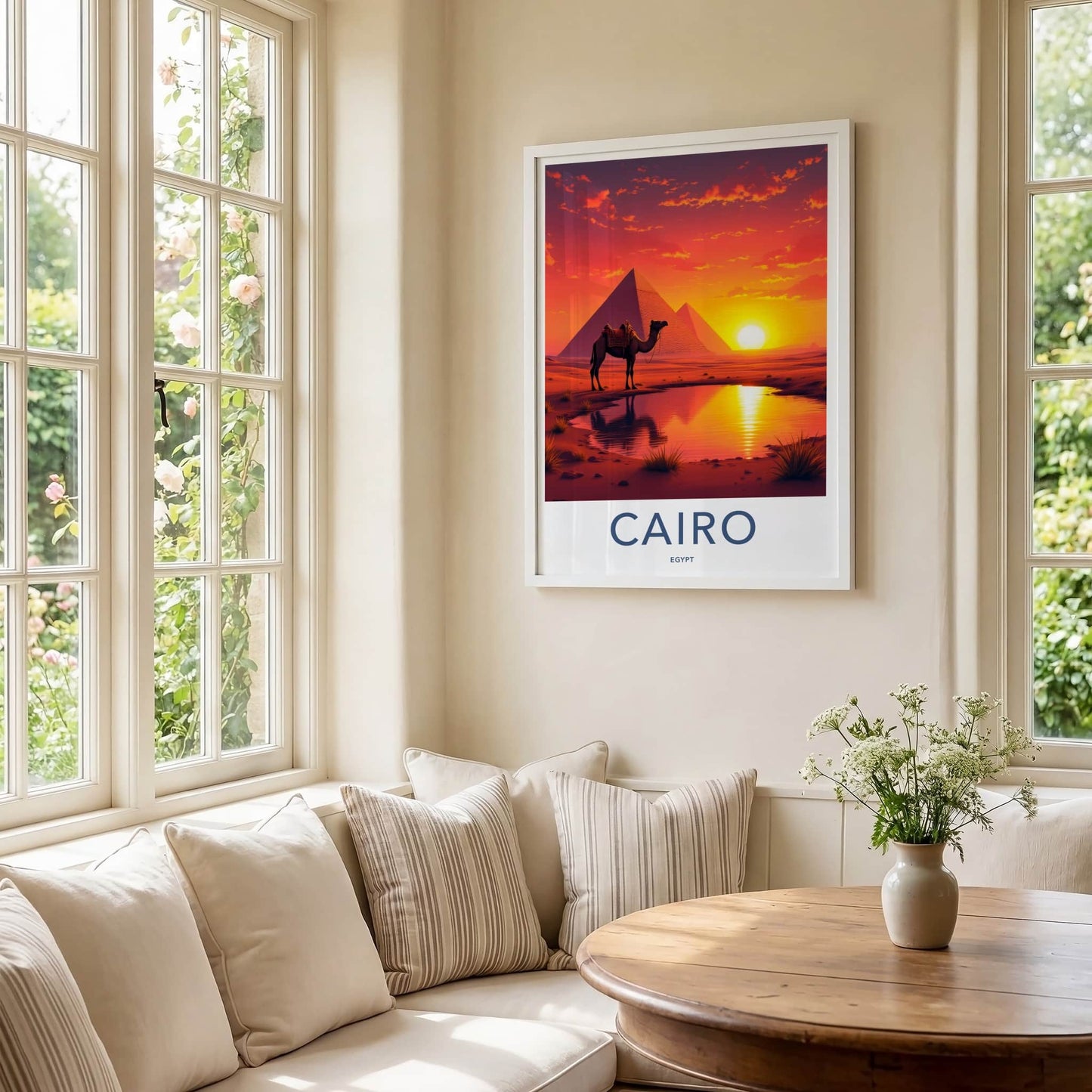 Cairo Poster - Egypt Travel Art - Desert Sunset Camel Home Decor