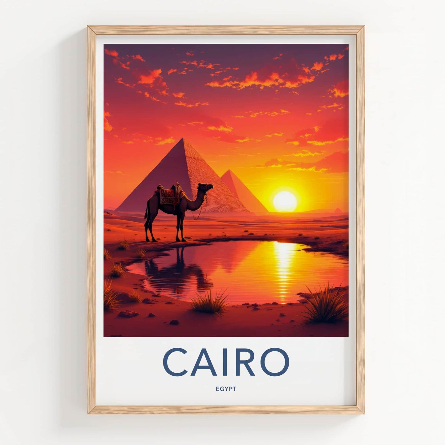 Cairo Poster - Egypt Travel Art - Desert Sunset Camel Home Decor