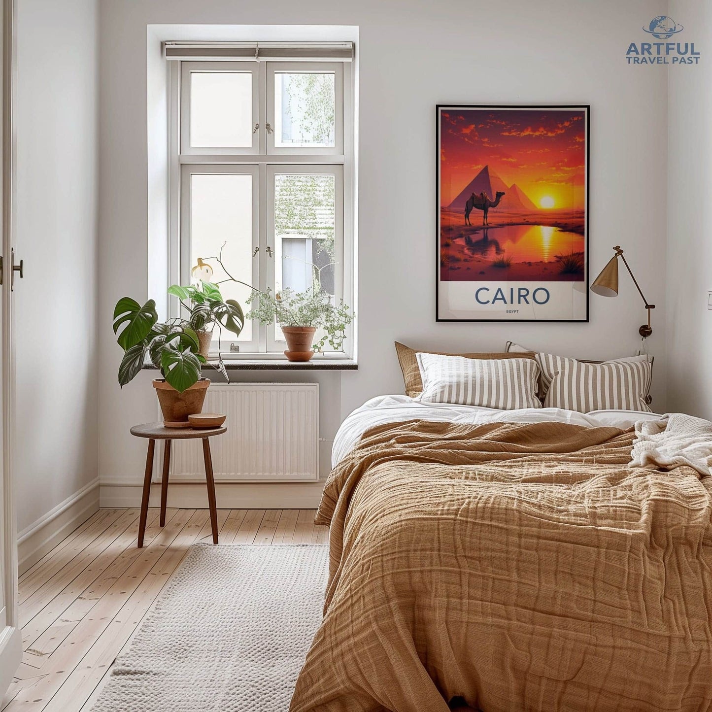 Cairo Poster - Egypt Travel Art - Desert Sunset Camel Home Decor