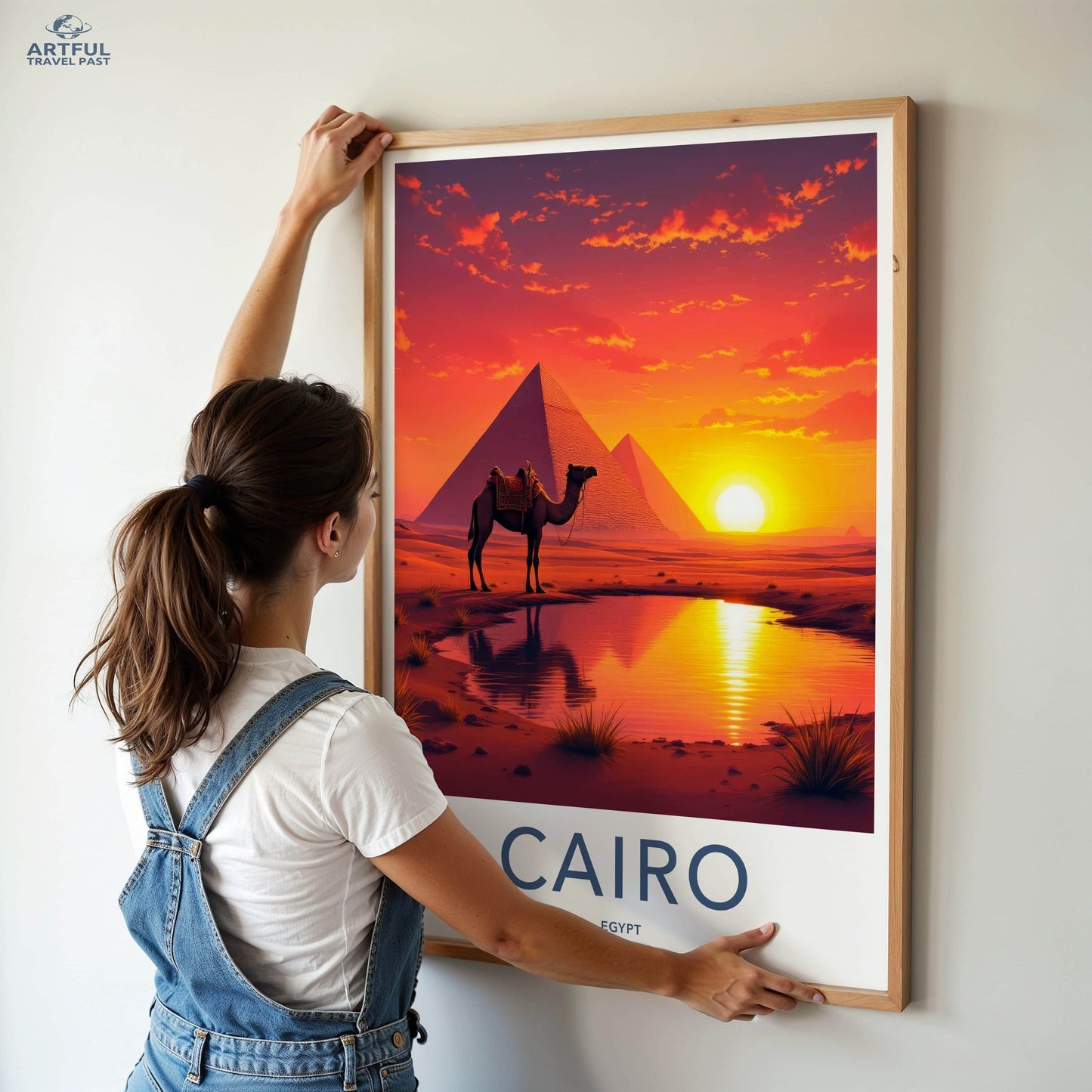 Cairo Poster - Egypt Travel Art - Desert Sunset Camel Home Decor