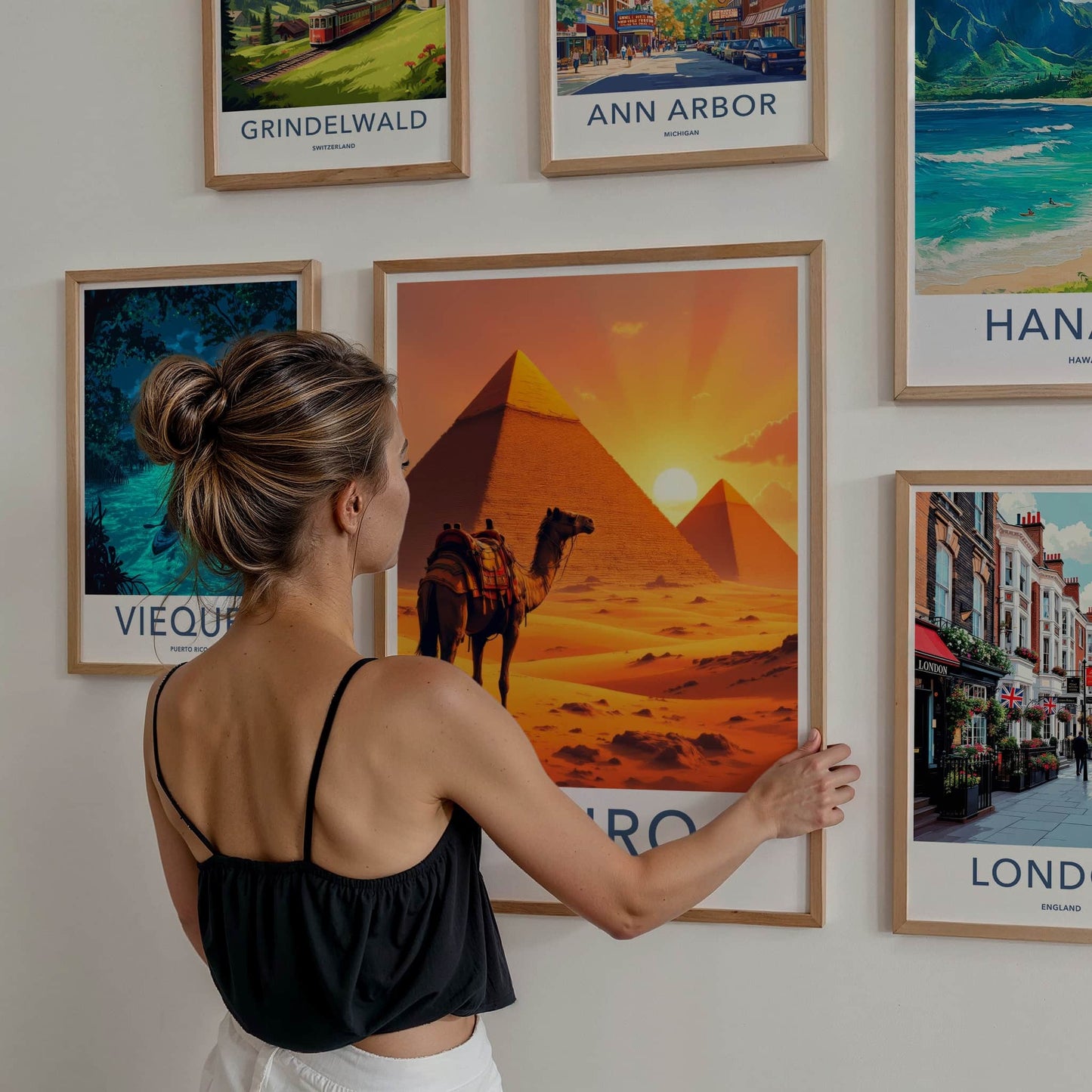 Cairo Poster - Egypt Travel Art - Desert Sunset Pyramids Home Decor