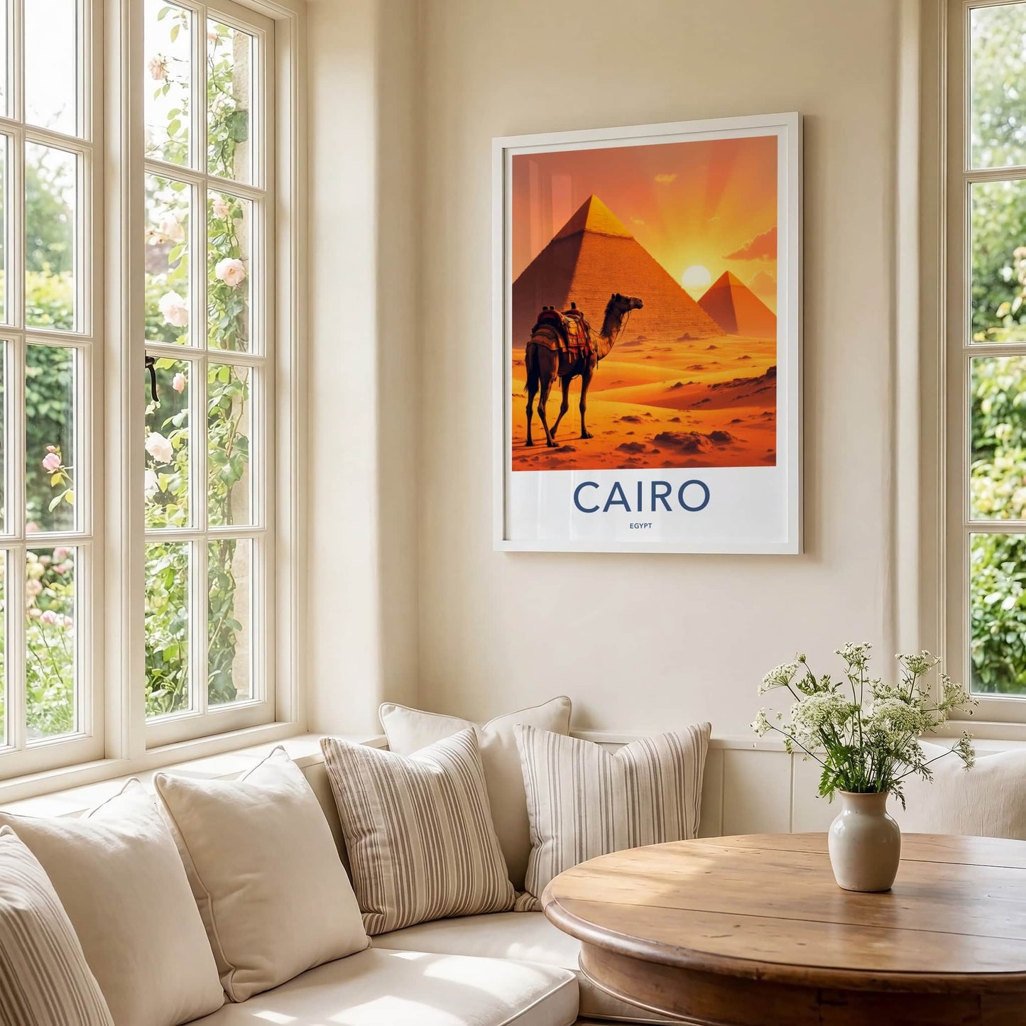 Cairo Poster - Egypt Travel Art - Desert Sunset Pyramids Home Decor