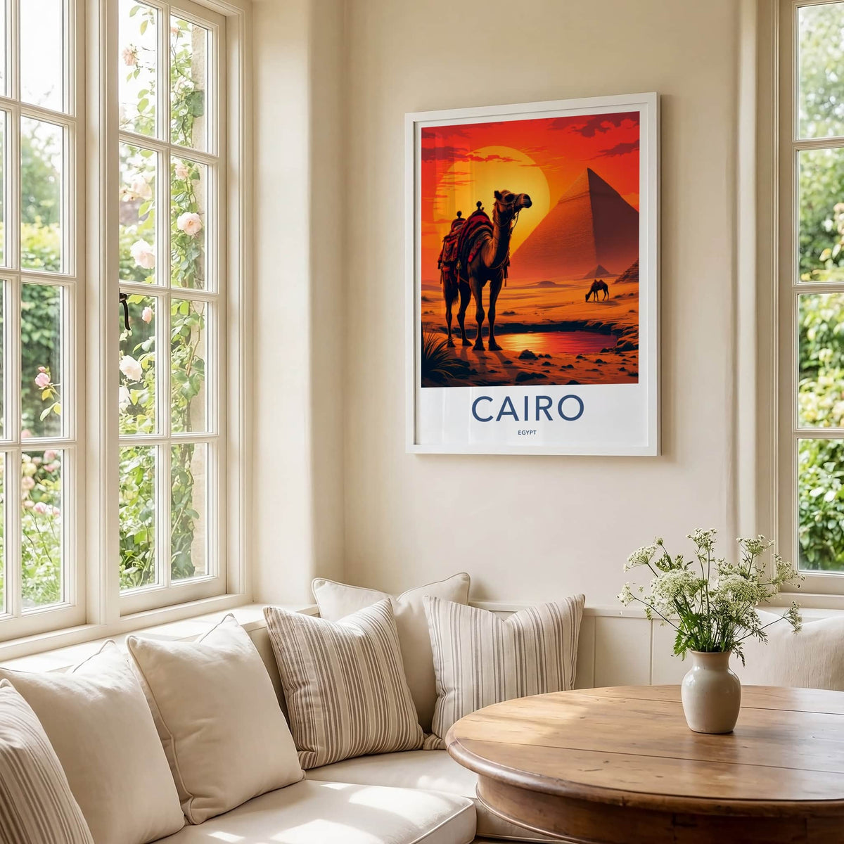 Cairo Poster - Egypt Travel Art - Desert Sunset Pyramids Home Decor