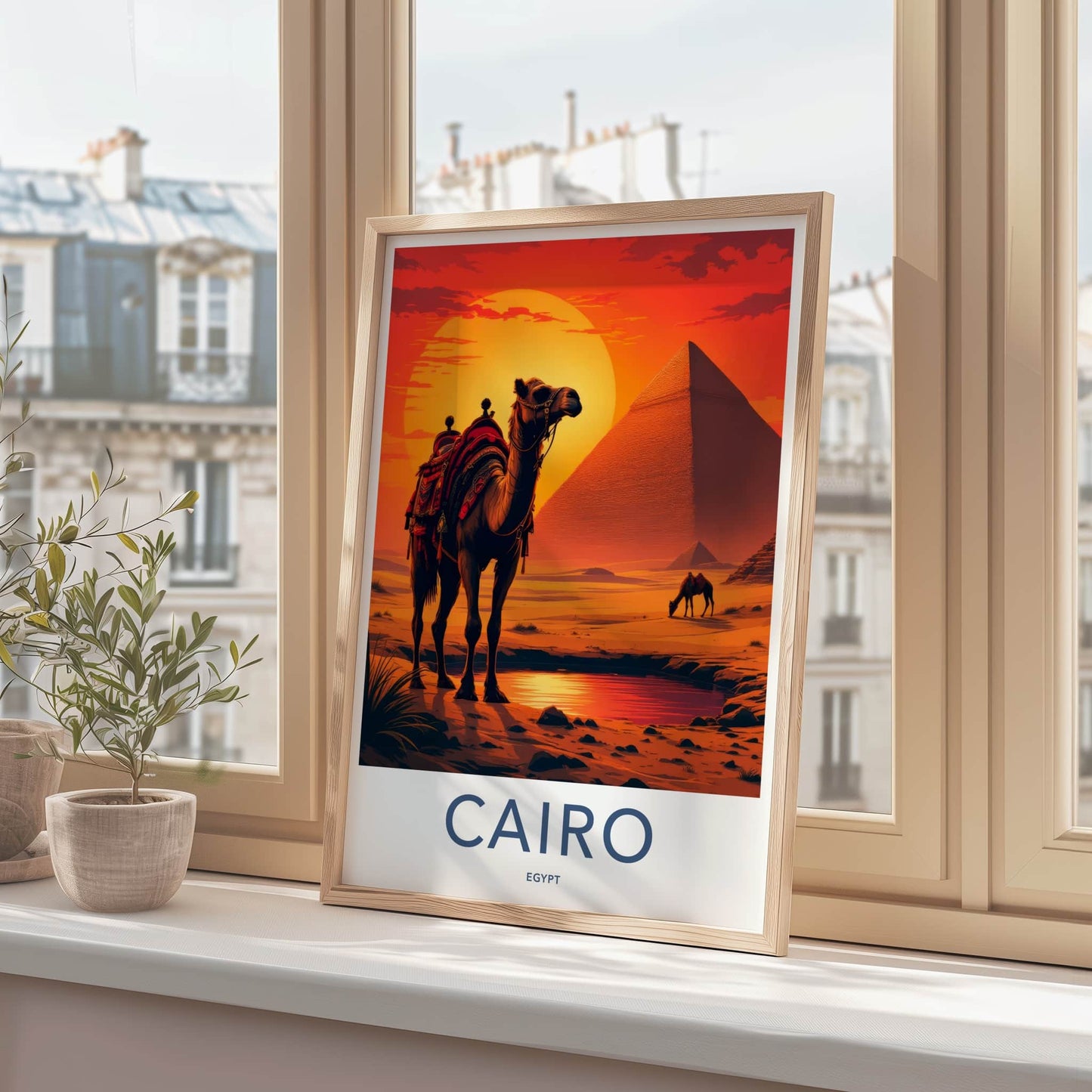Cairo Poster - Egypt Travel Art - Desert Sunset Pyramids Home Decor