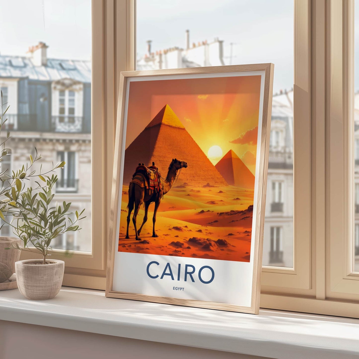 Cairo Poster - Egypt Travel Art - Desert Sunset Pyramids Home Decor