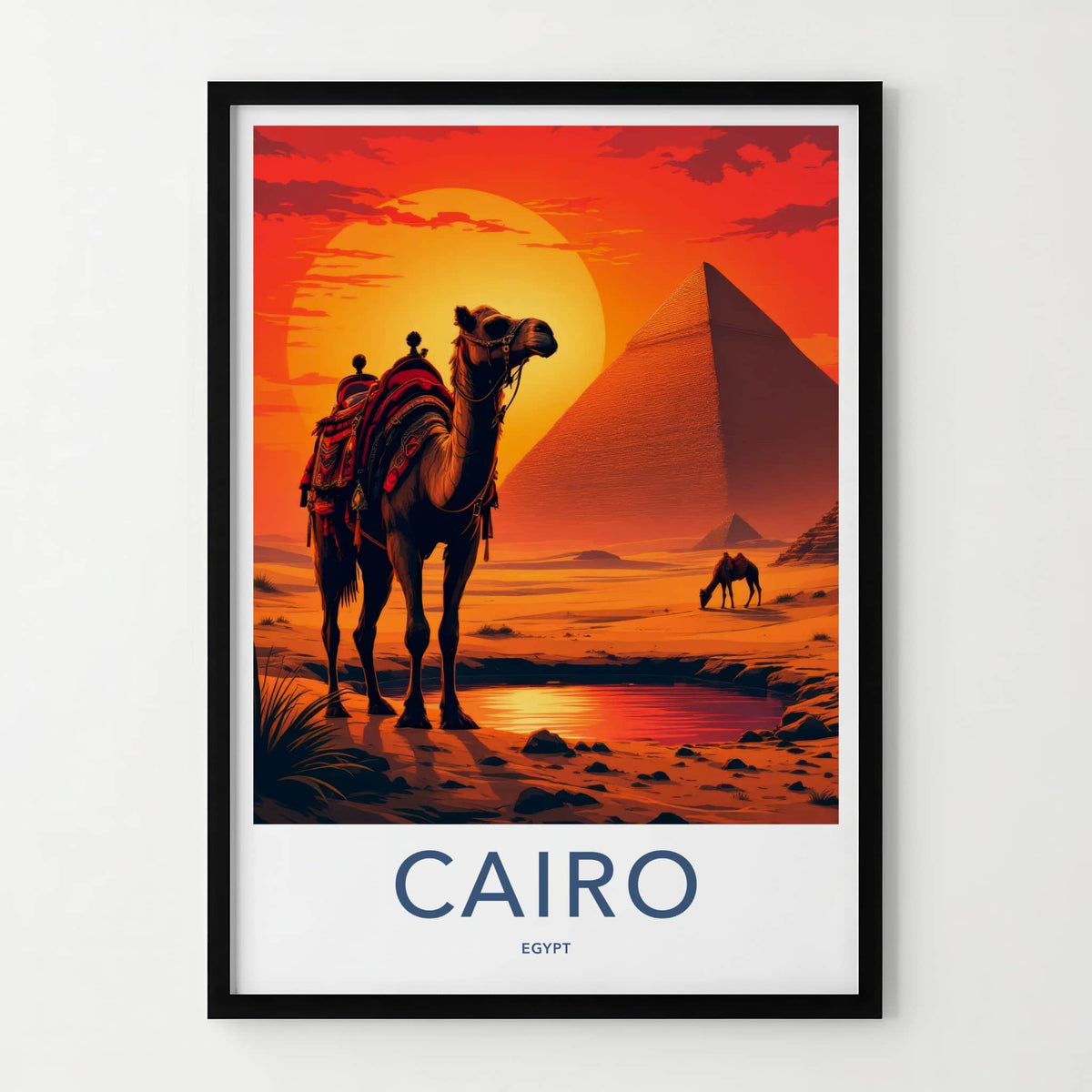 Cairo Poster - Egypt Travel Art - Desert Sunset Pyramids Home Decor
