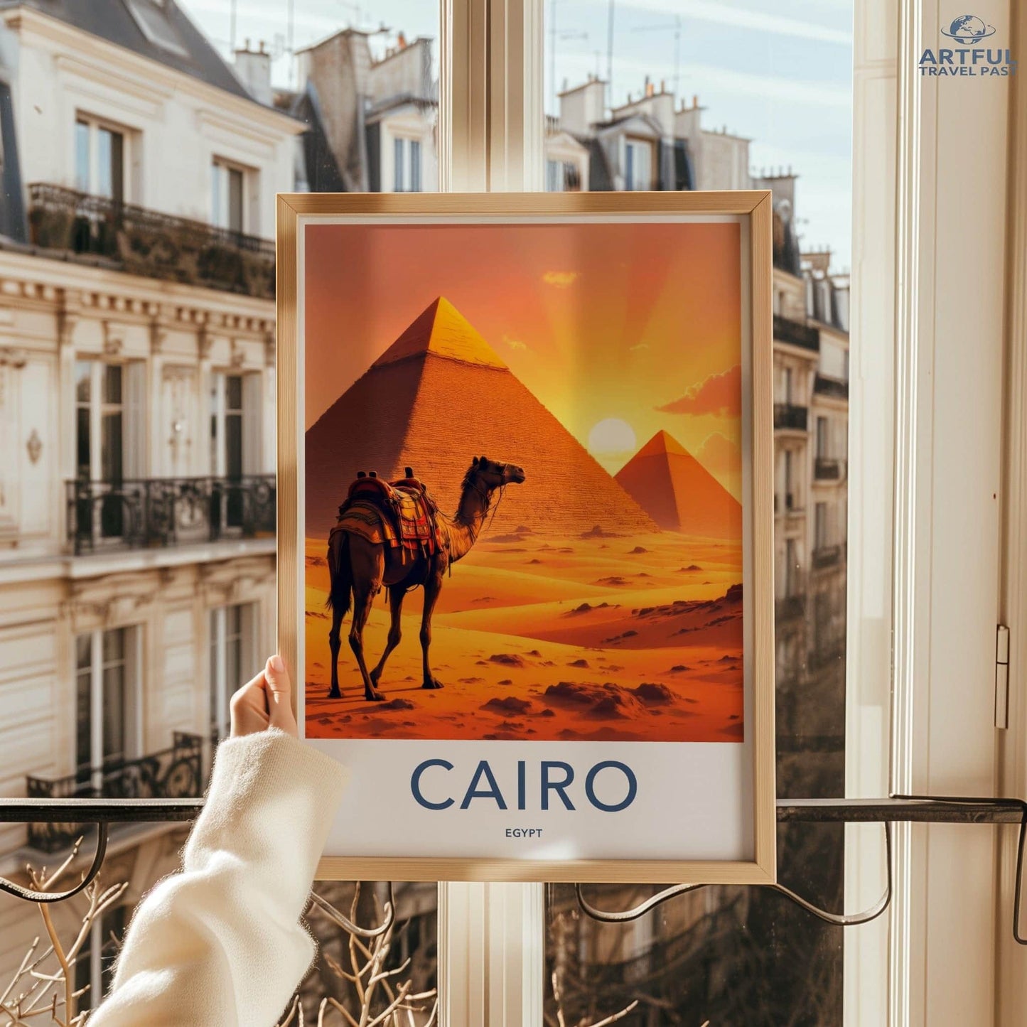 Cairo Poster - Egypt Travel Art - Desert Sunset Pyramids Home Decor