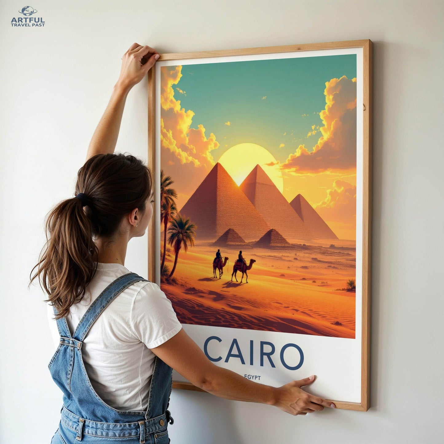 Cairo Poster - Egypt Travel Art - Desert Sunset Pyramids Home Decor