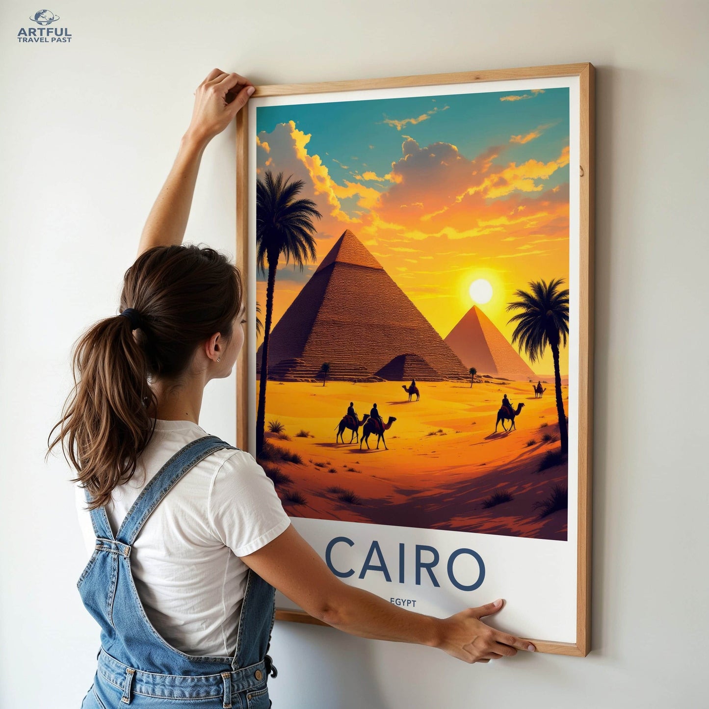 Cairo Poster - Egypt Travel Art - Golden Pyramids Sunset Home Decor