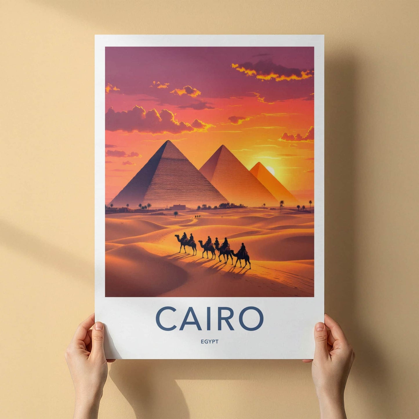 Cairo Poster - Egypt Travel Art - Golden Pyramids Sunset Home Decor